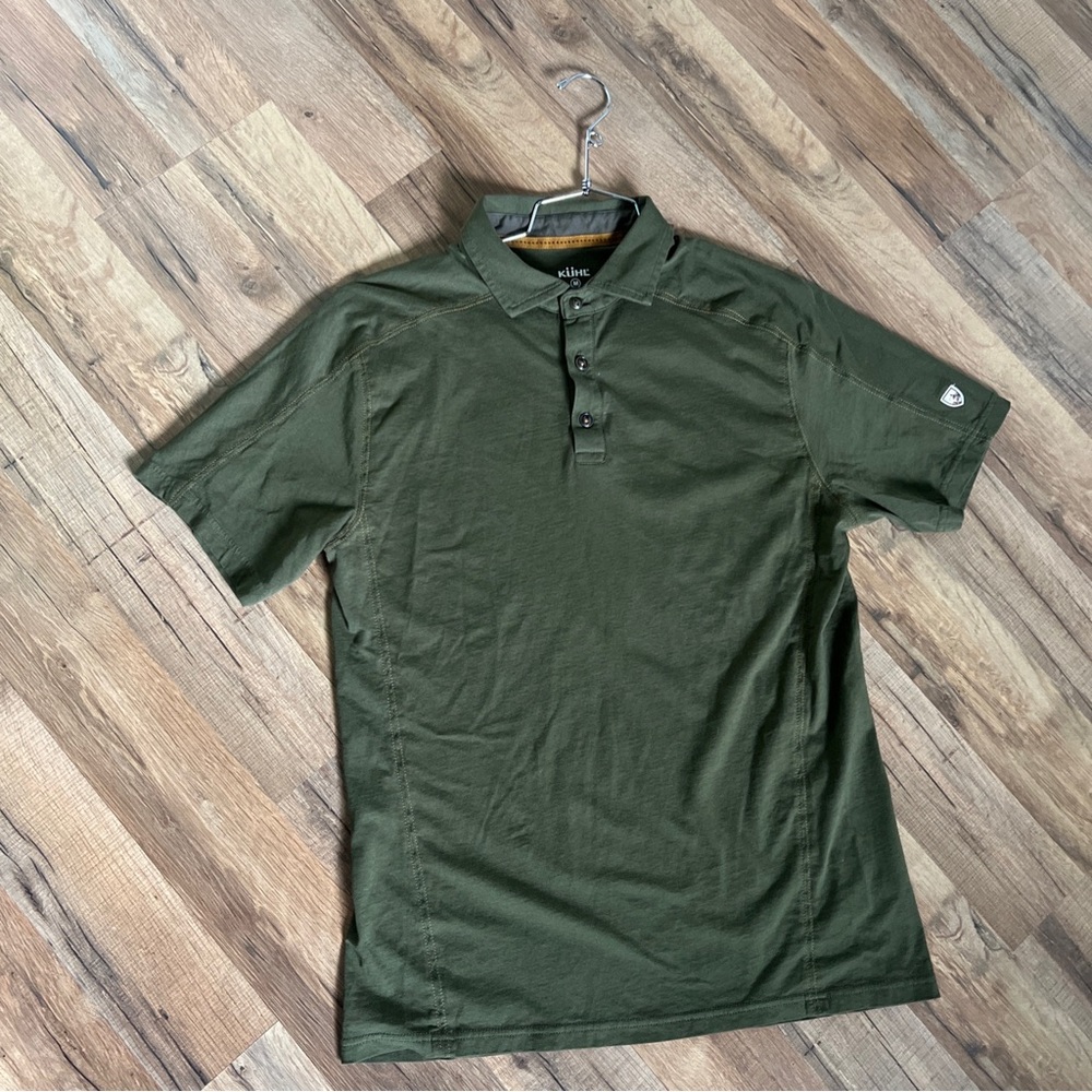 KUHL Wildfibre organic Mens Green Short Sleeve Pullover Polo Shirt Size medium